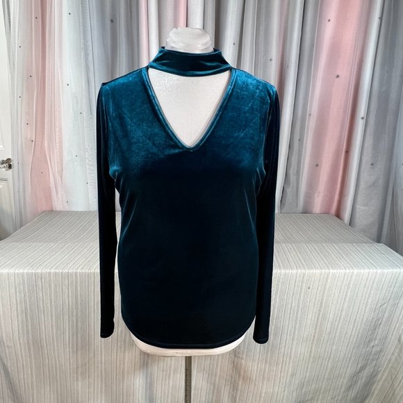 TAHARI Choker Cutout Long Sleeved Velour Top XL - Picture 1 of 6
